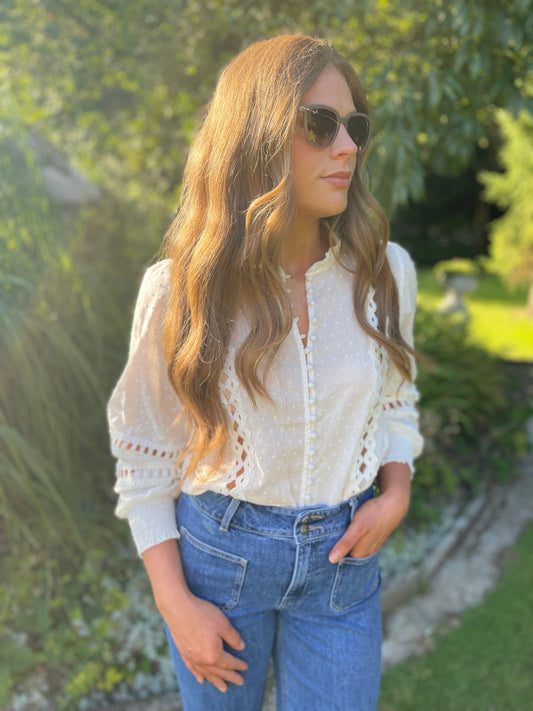 Paula cut-out lace white blouse