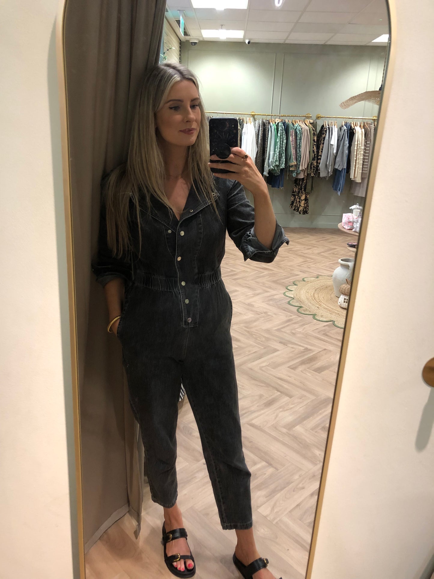 Zoë washed black denim jumpsuit