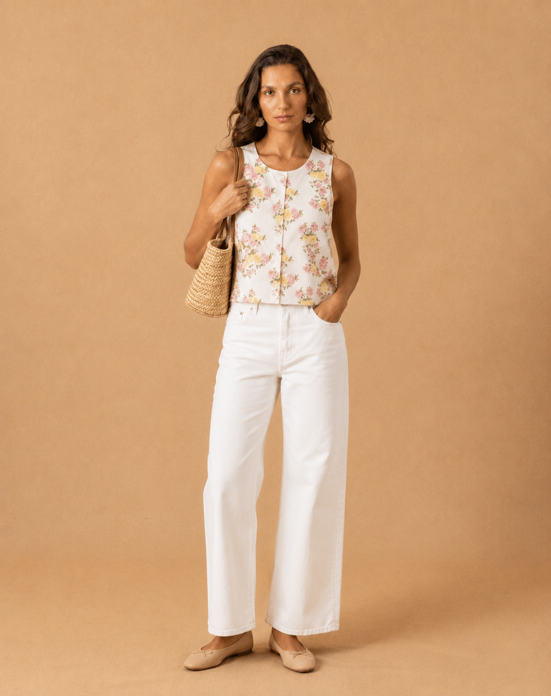 Kate floral cream waistcoat top