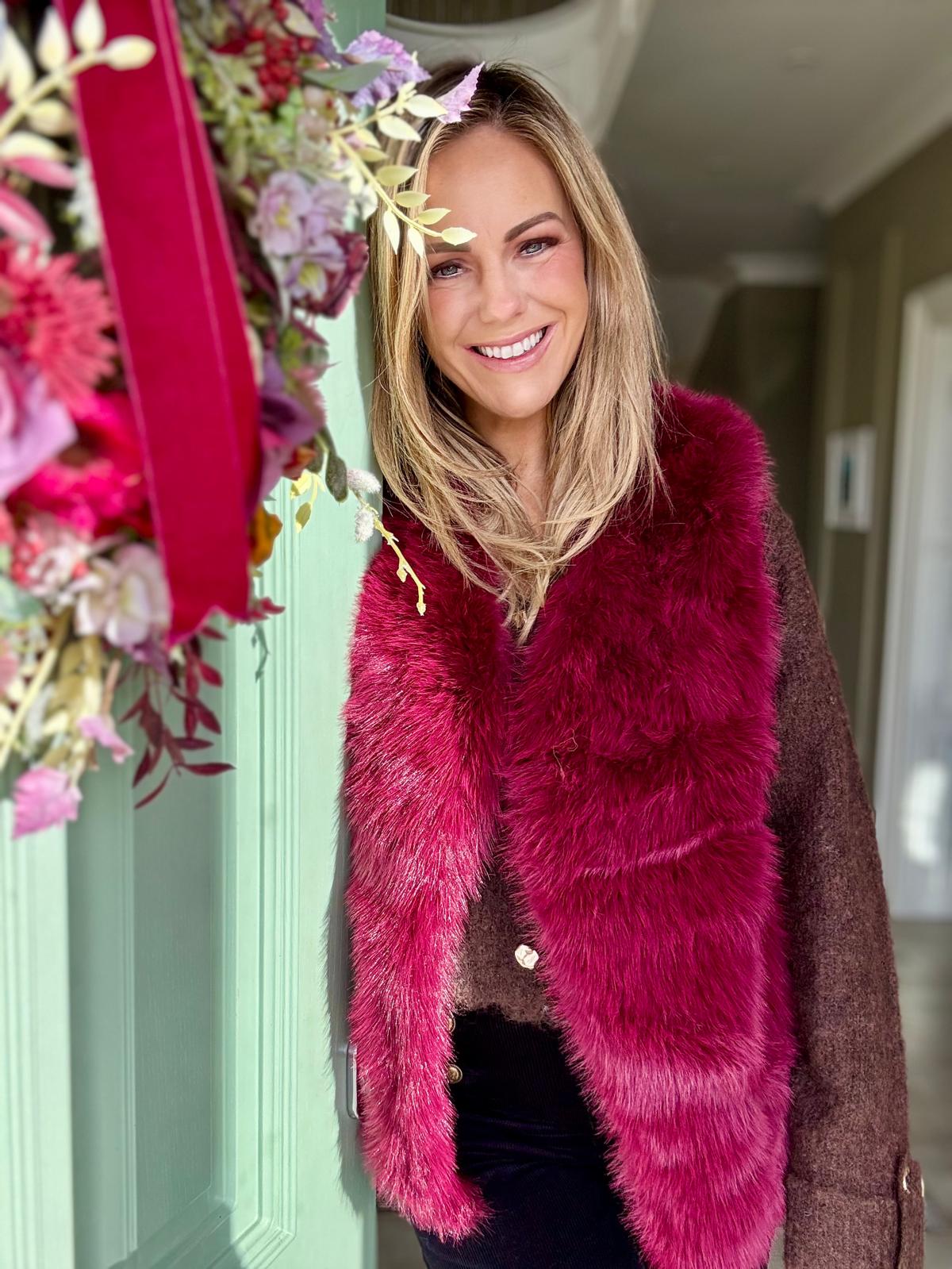 Sophia burgundy faux fur gilet