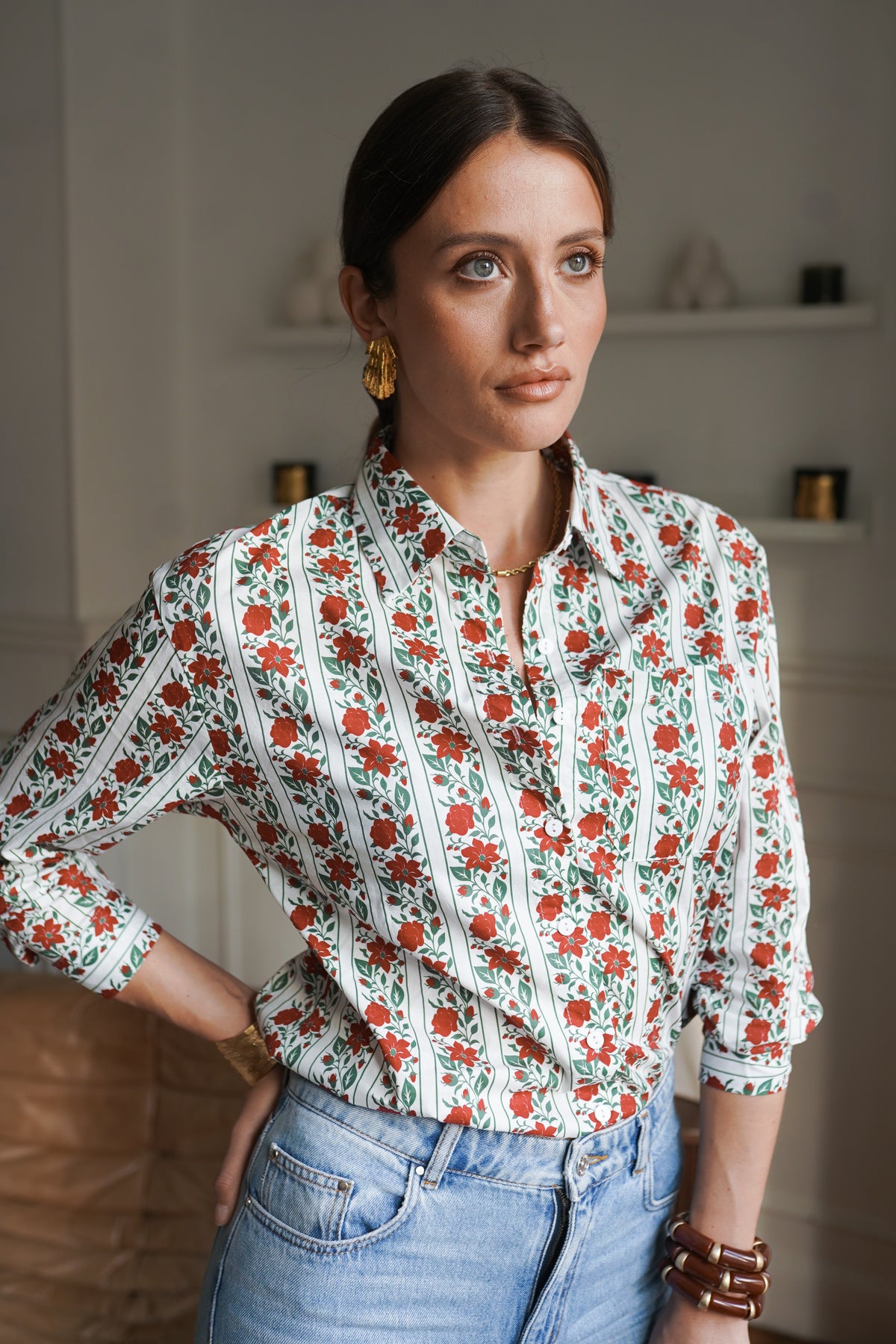 Natasha red floral shirt