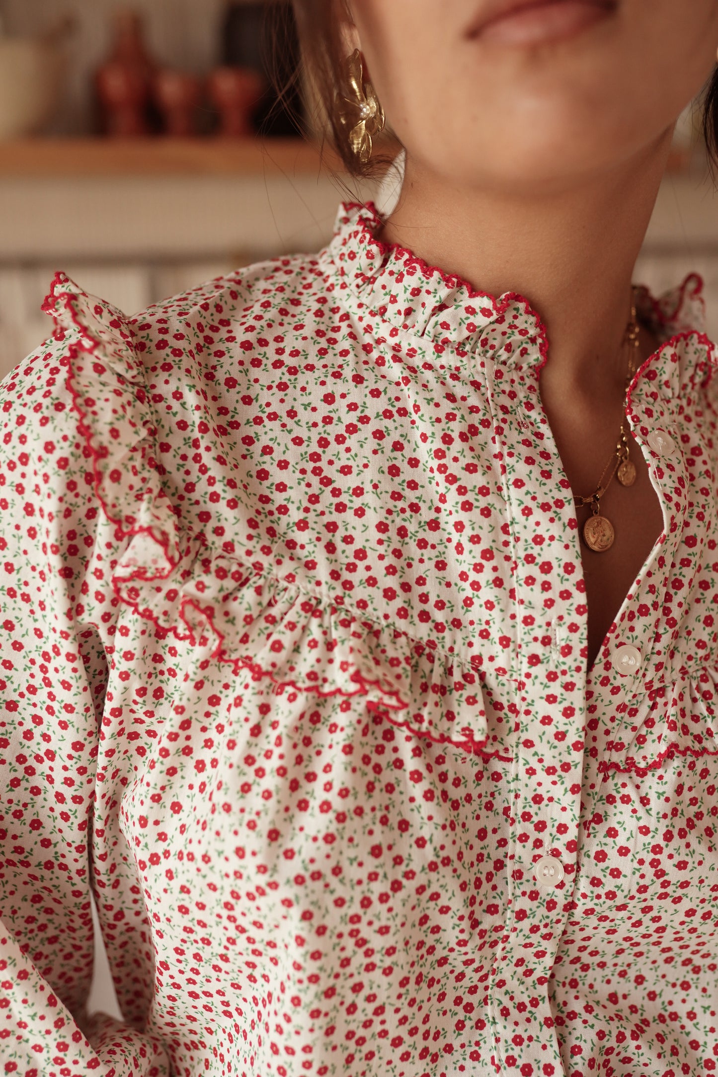 Rosie red floral ditsy blouse