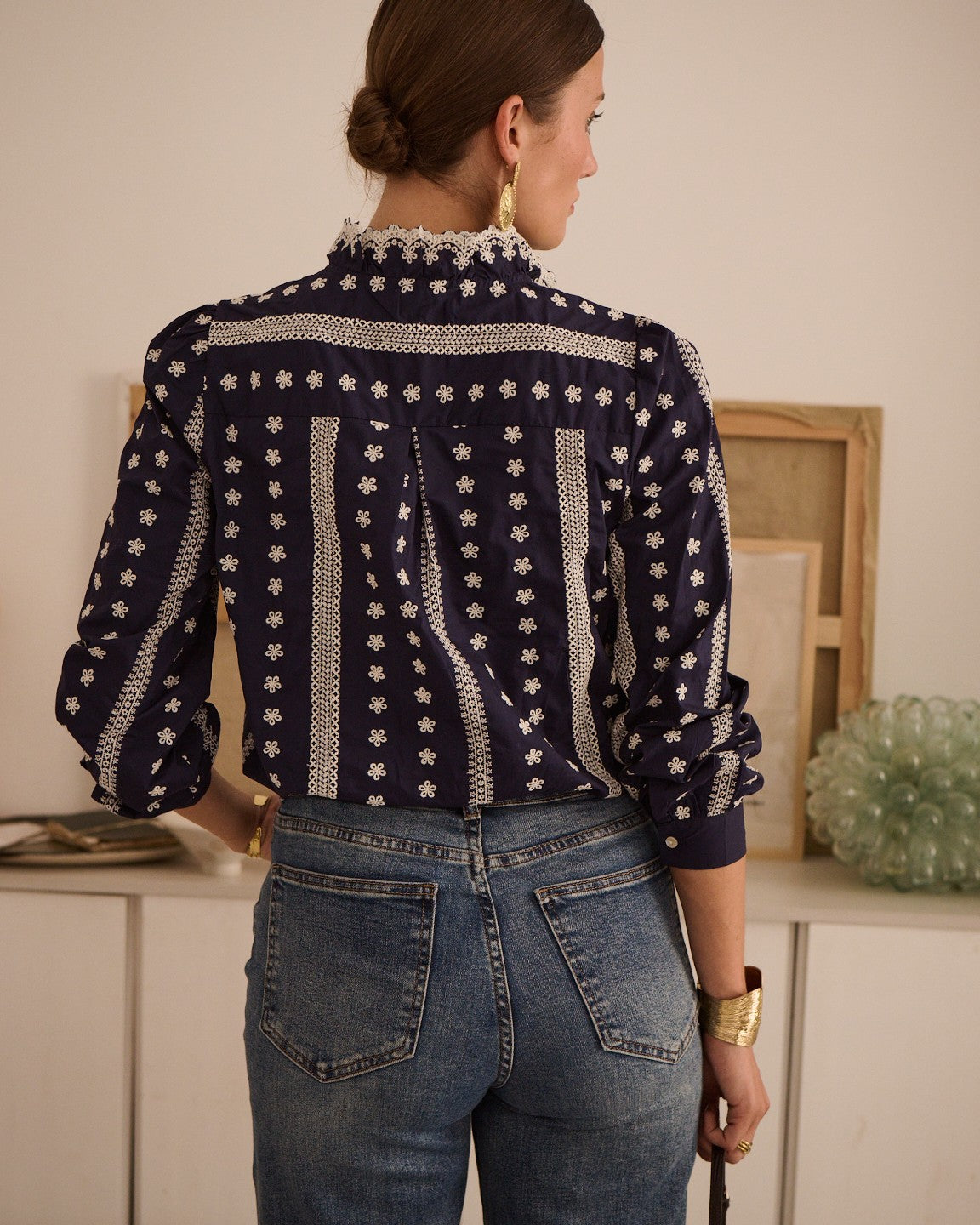Molly navy embroidered blouse