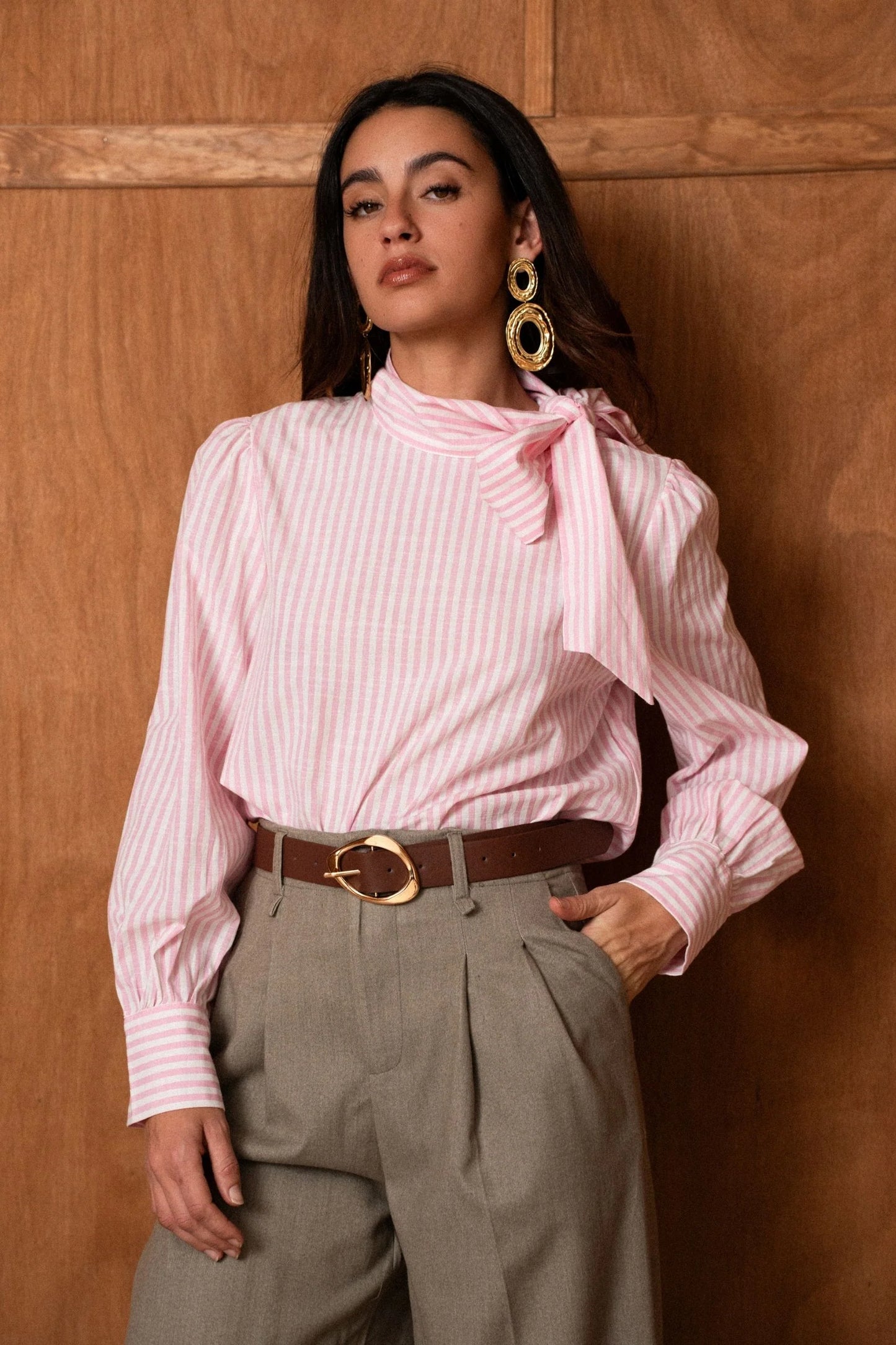 Florence pink striped bow shirt
