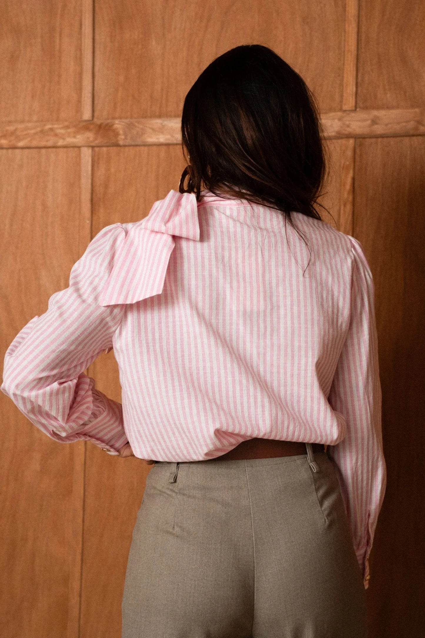 Florence pink striped bow shirt