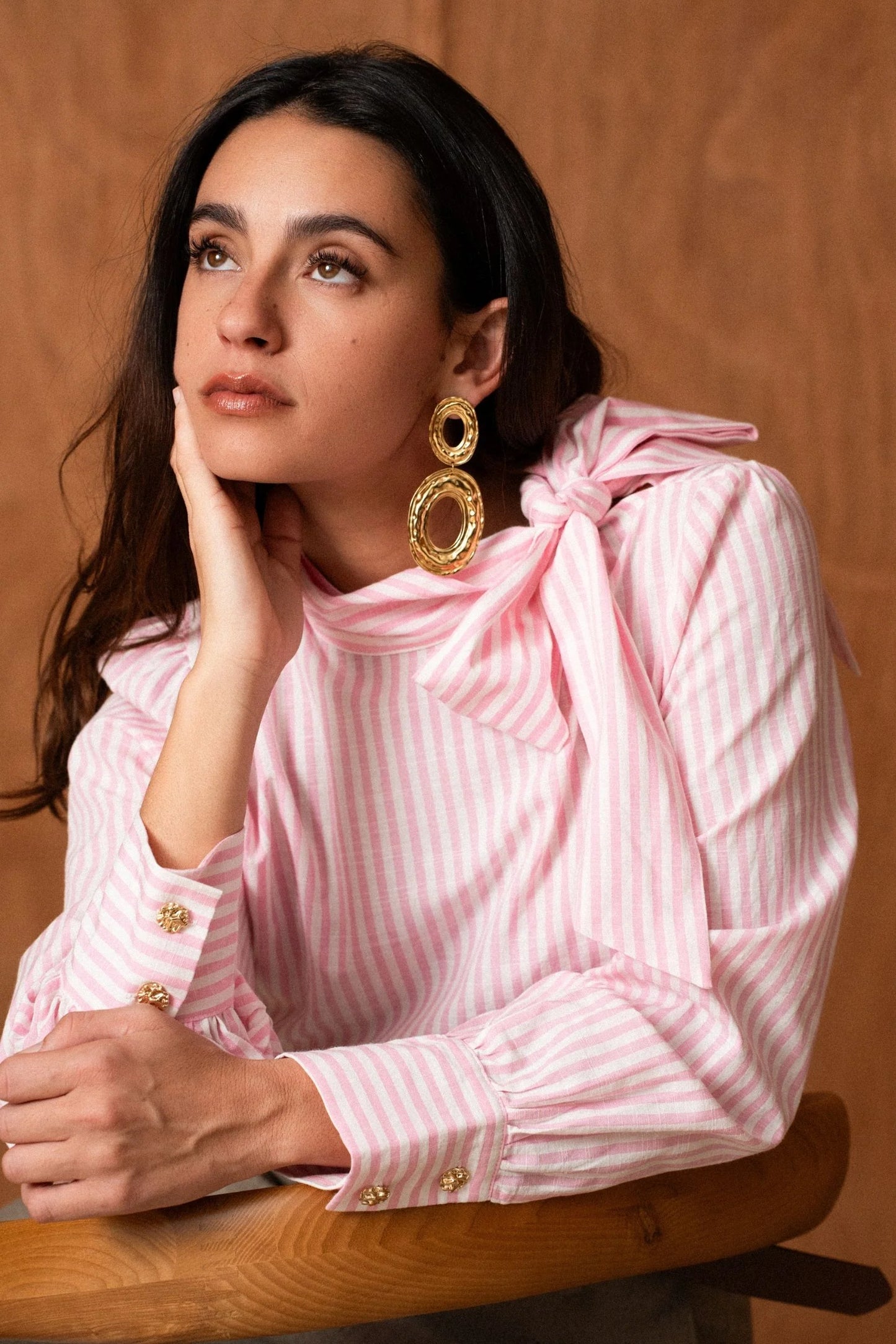 Florence pink striped bow shirt