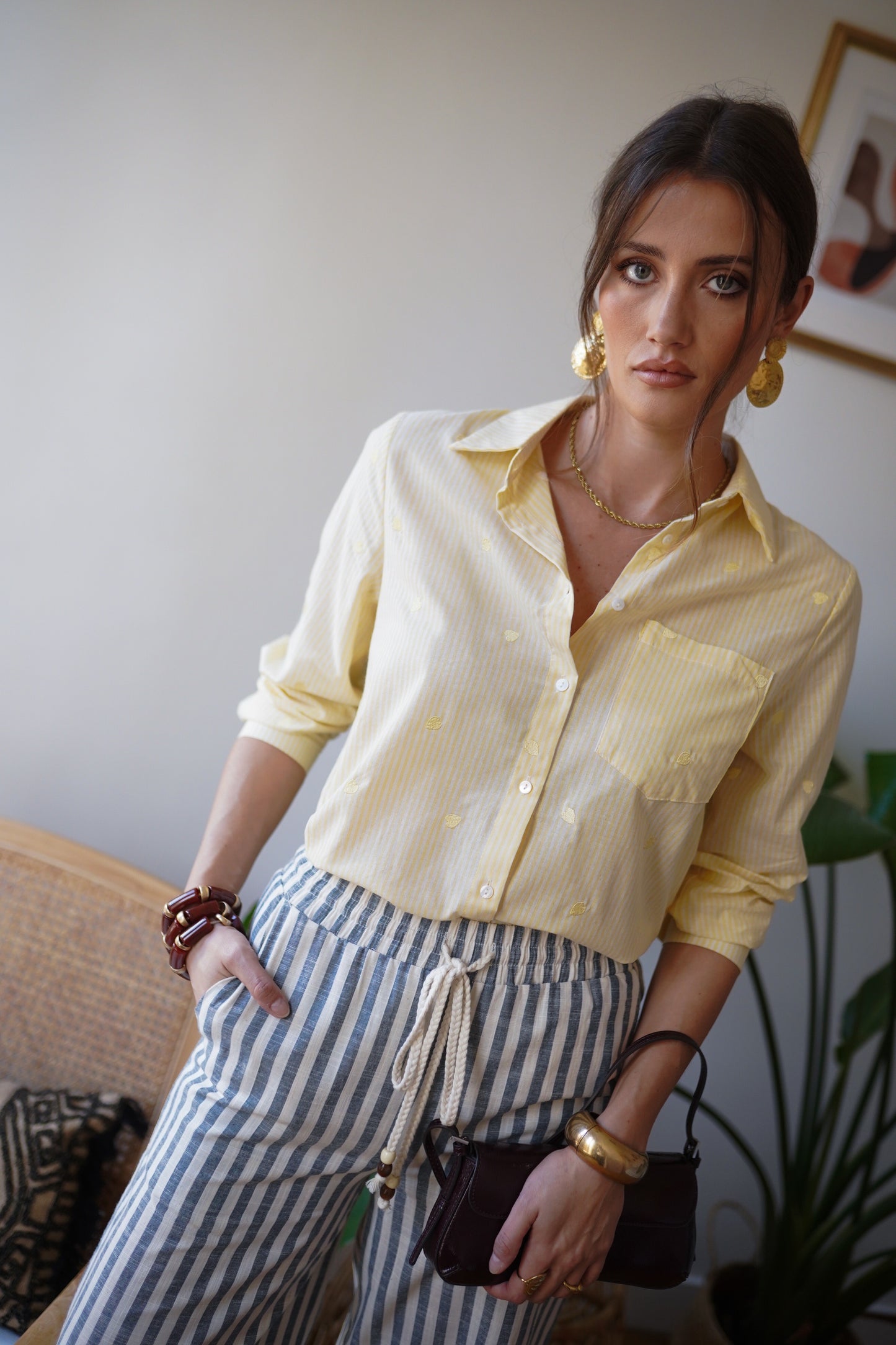 Hannah yellow striped heart print shirt