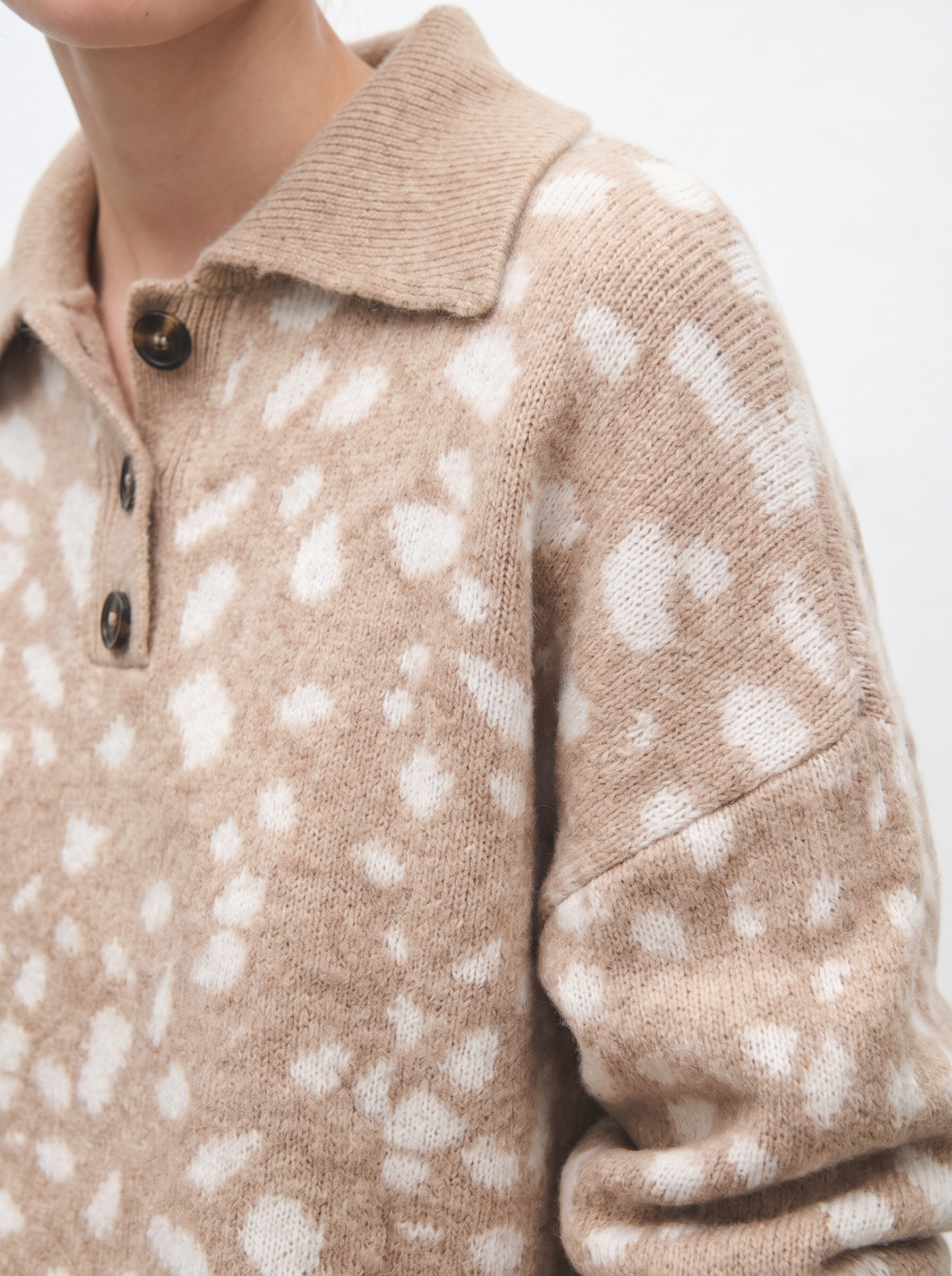 Bambi print button neck jumper