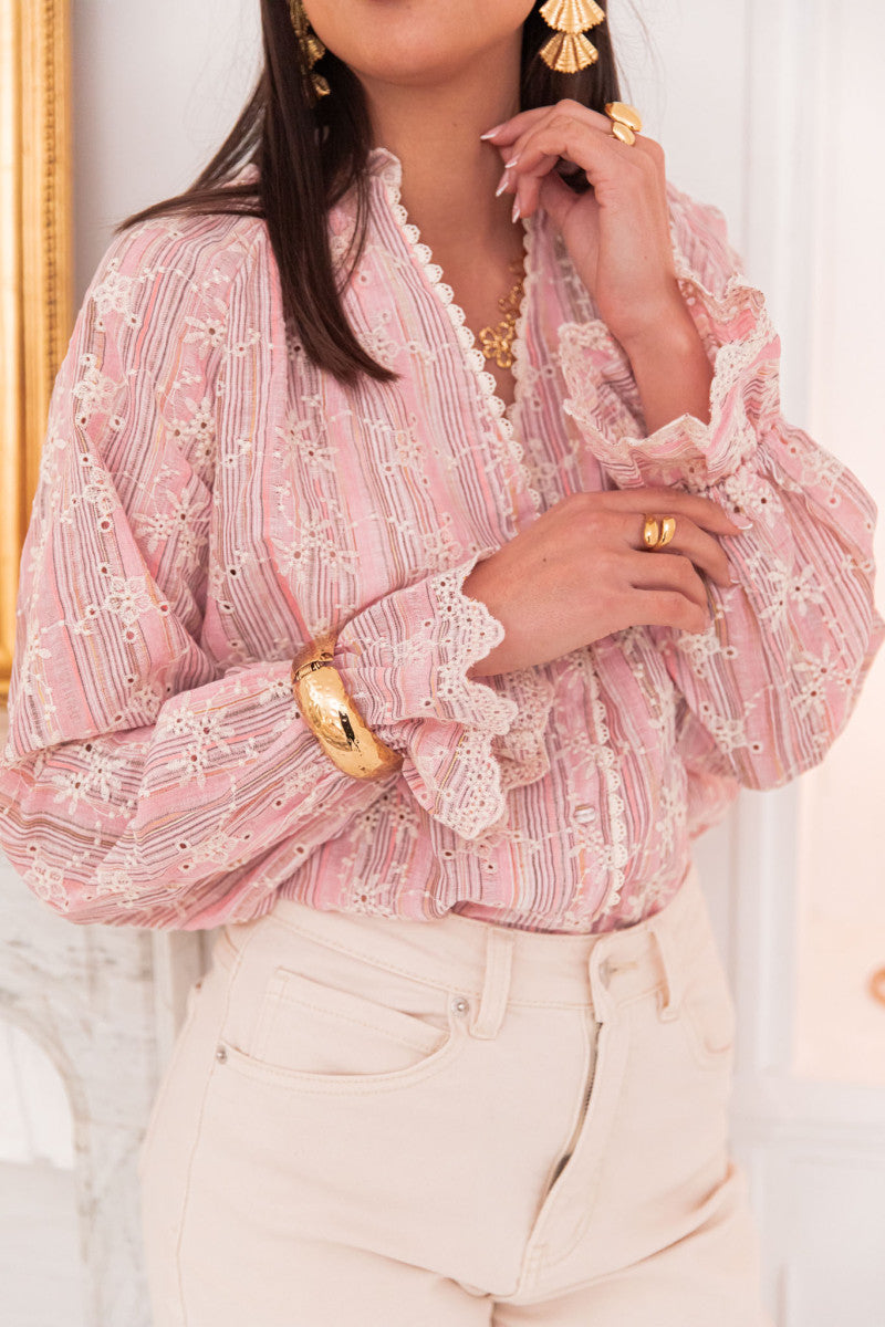 Anya pink floral embroidered blouse