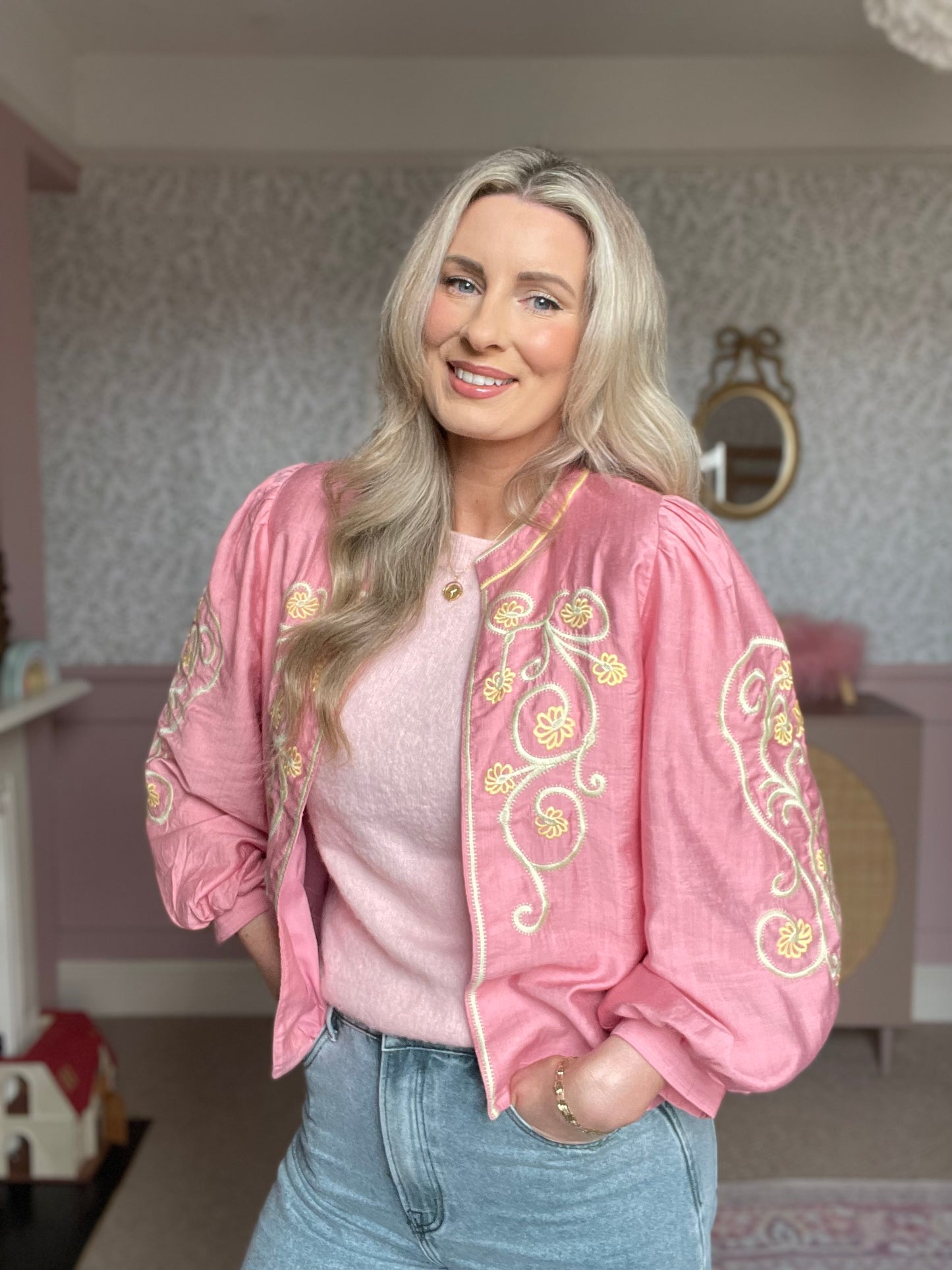 Ottilie pink floral boho jacket