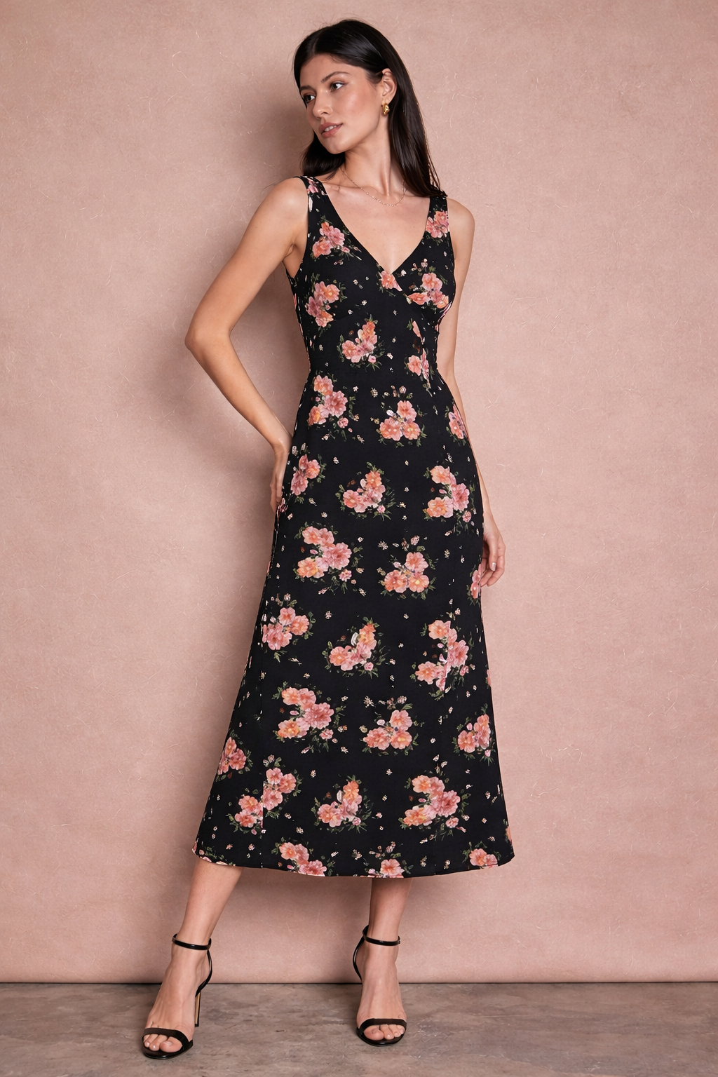 Imelda black floral v neck dress