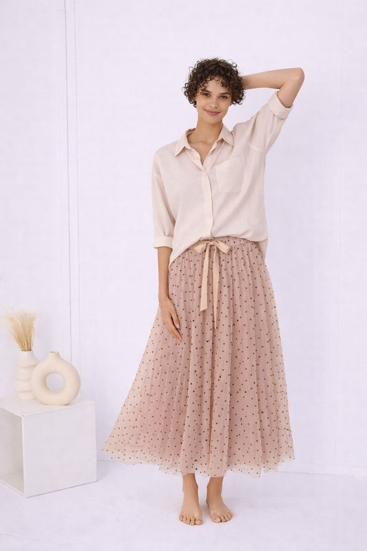 Noa beige polka dot tulle skirt