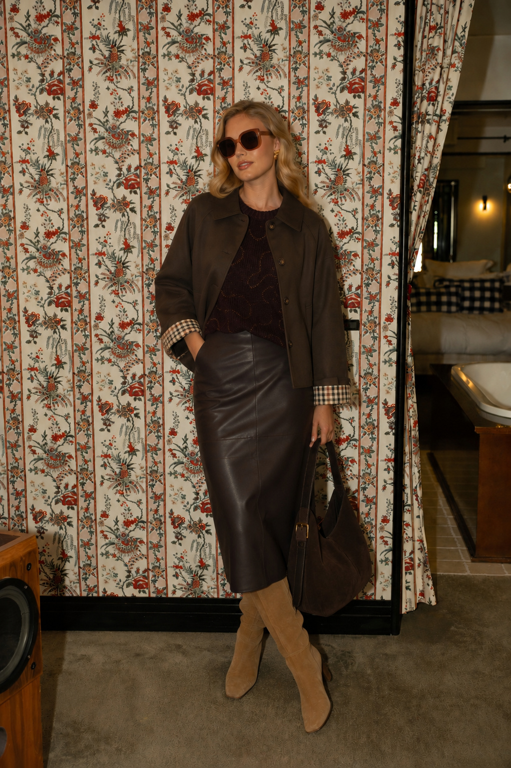 Chloe chocolate brown check short trench