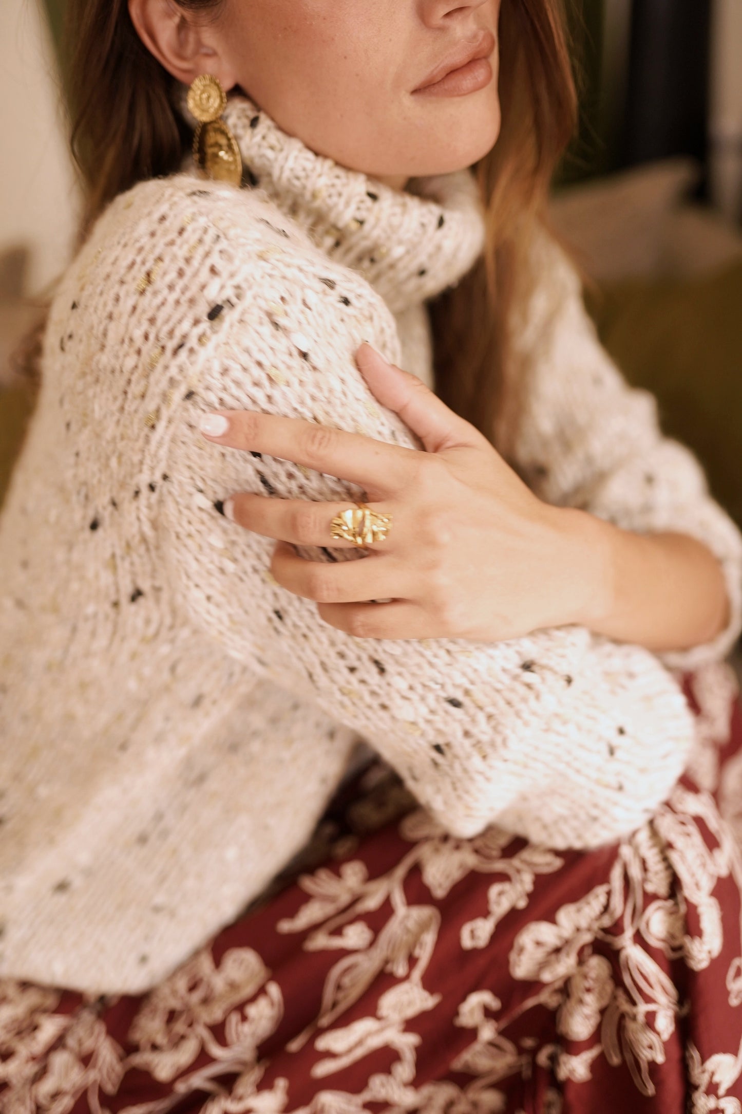 Ayra speckled beige polo jumper