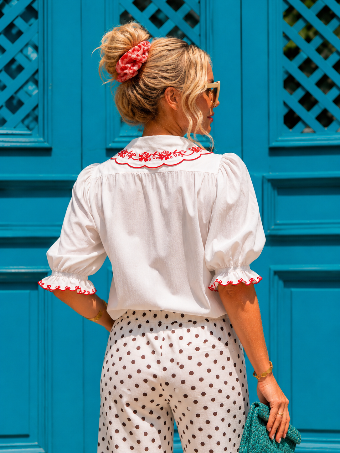 Victoria red and white vintage style blouse
