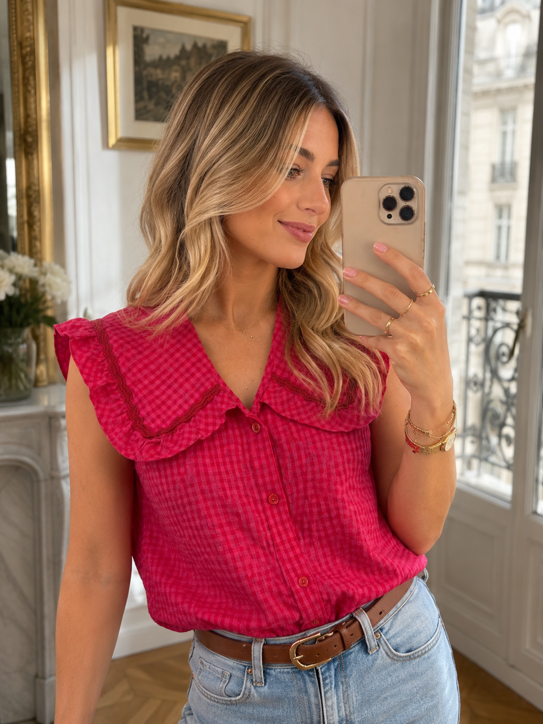Ashley gingham pink & red shirt