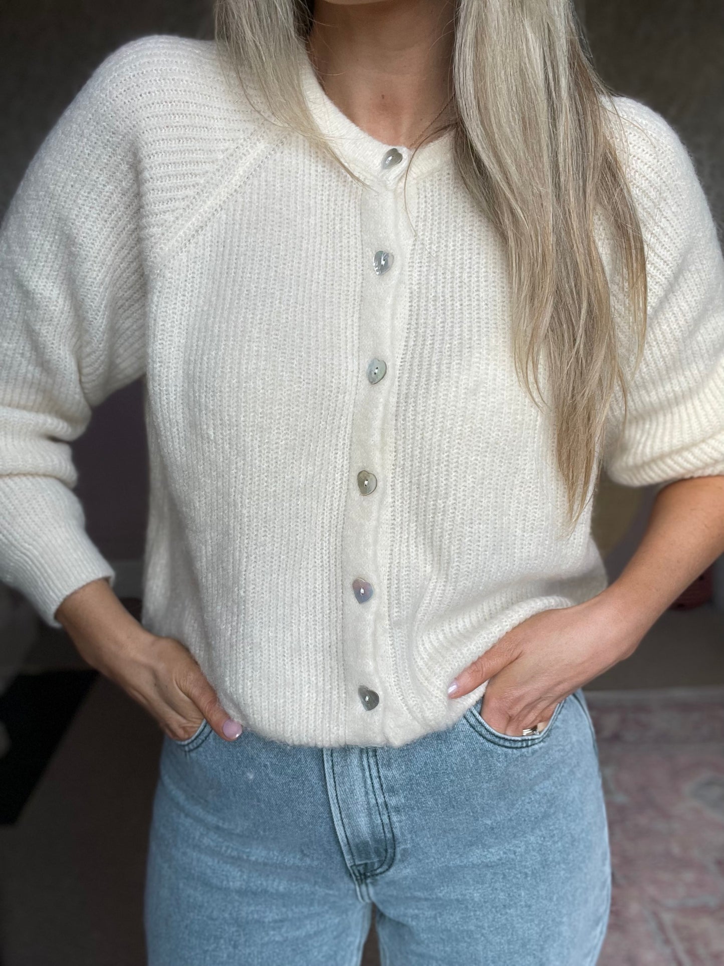 Isla ivory alpaca heart button cardigan