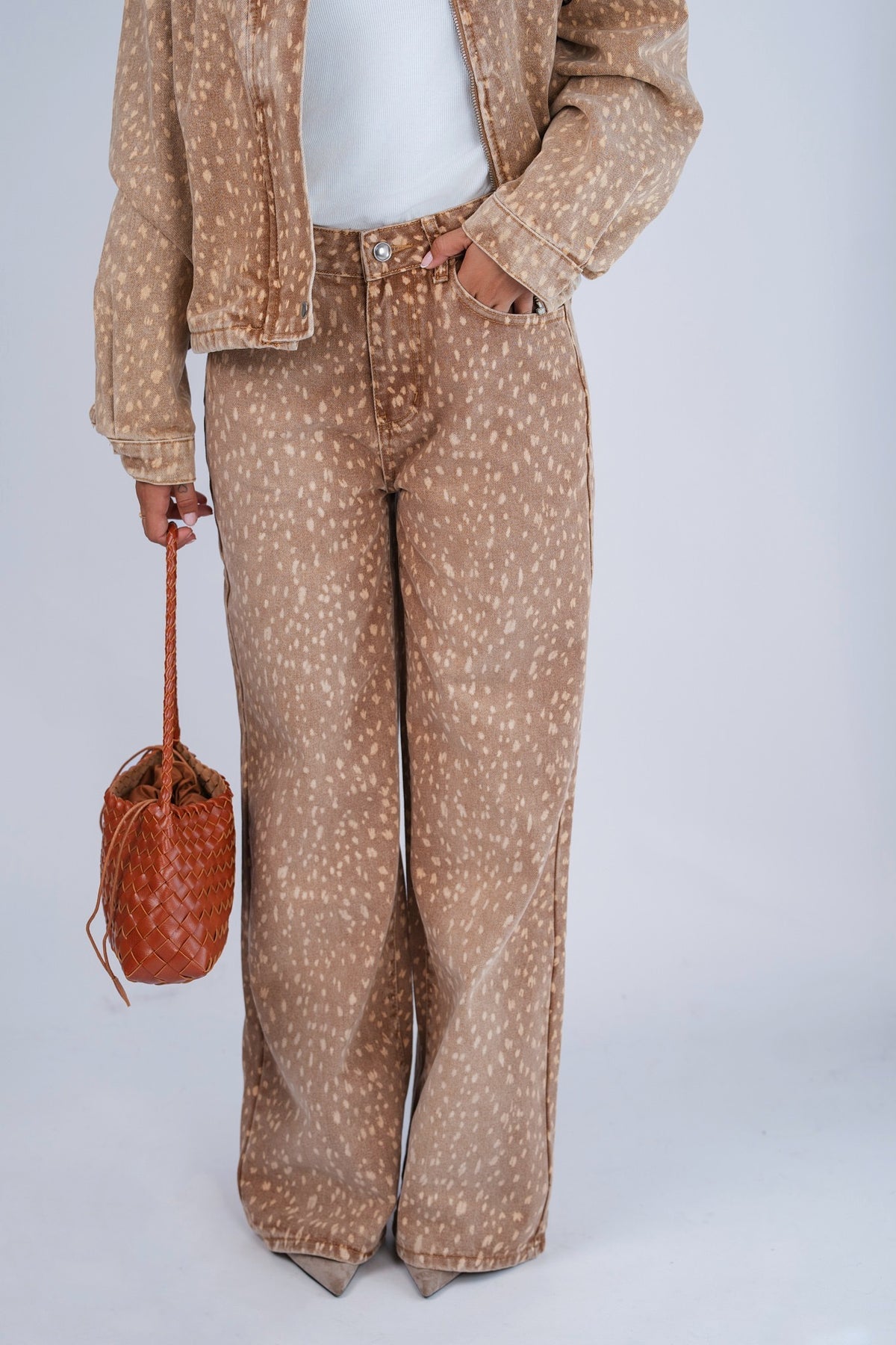 Misha Bambi deer print barrel jeans
