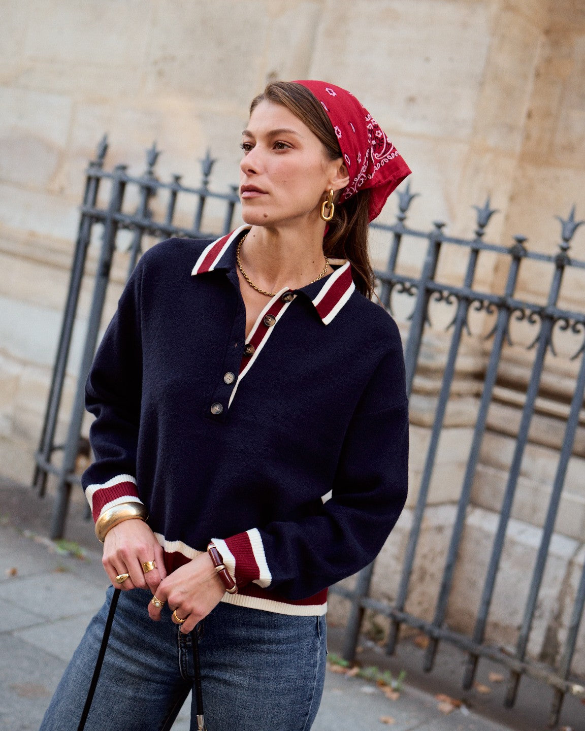 Isla rugby navy and red stripe jumper