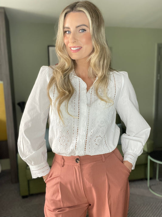 Marilyn cotton embroidered white blouse