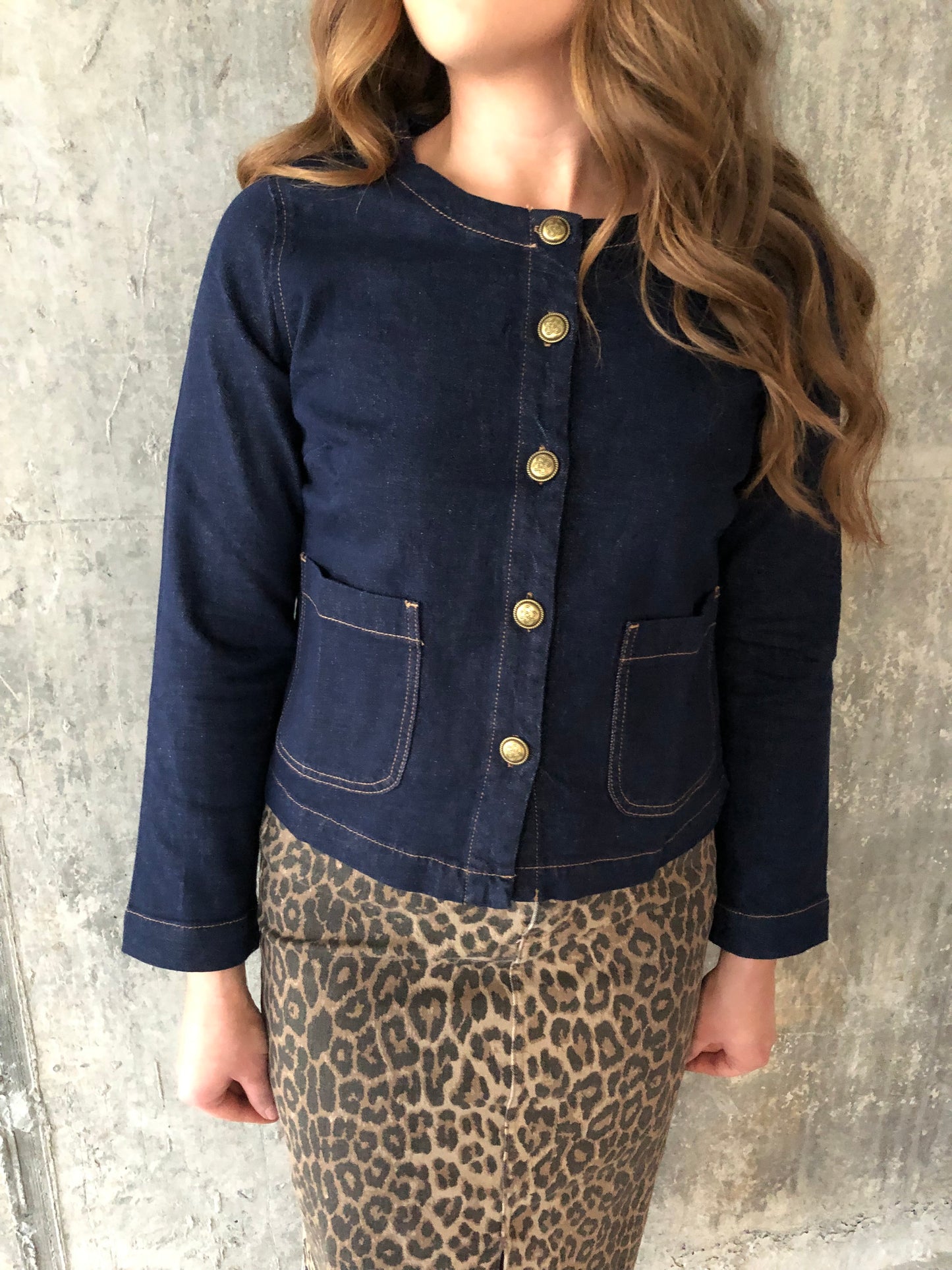 Victoire denim jacket with gold buttons