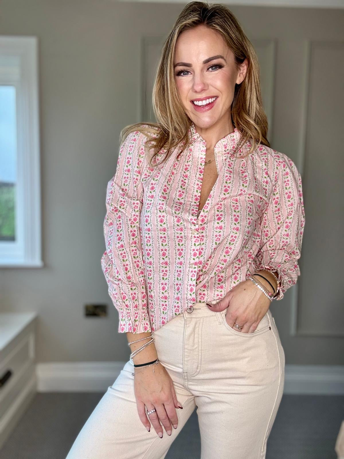 Preorder Grace pink ditsy floral blouse