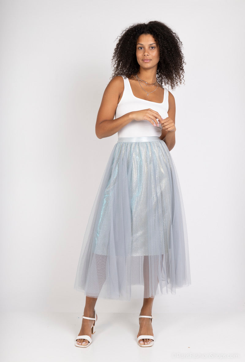 Luna blue glitter tulle skirt