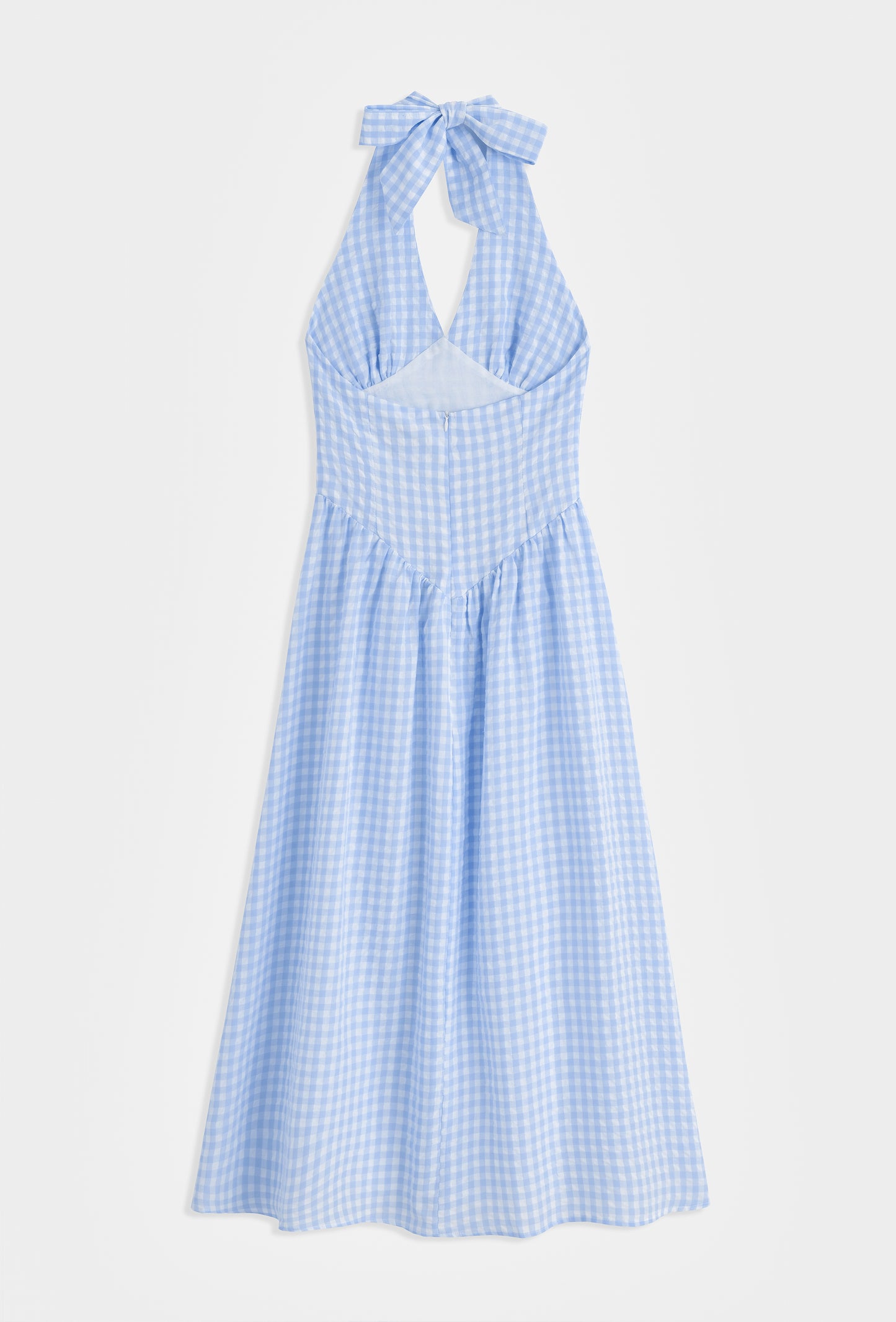 Lila gingham halter neck midi dress
