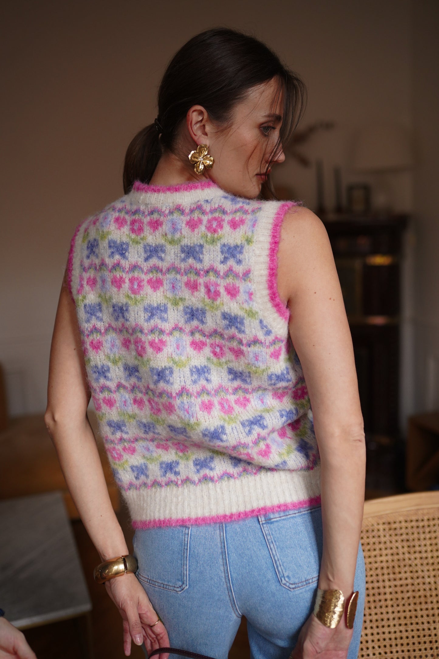 Taylor floral pink knit sleeveless gilet