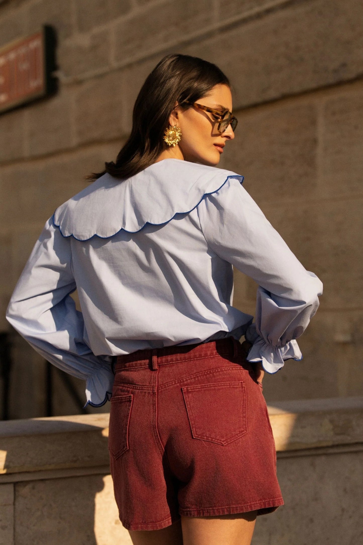 Rose Peter Pan blue embroidered blouse