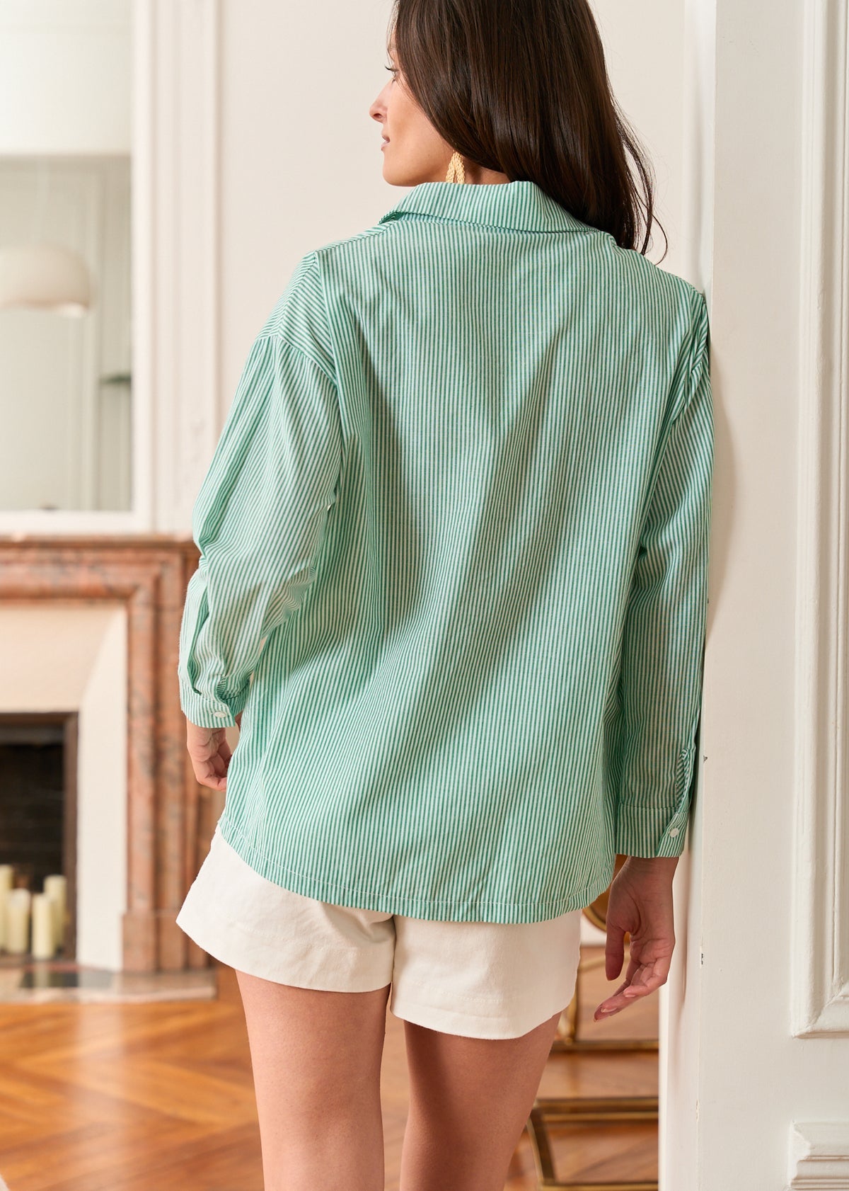 Rhea green striped shirt with heart