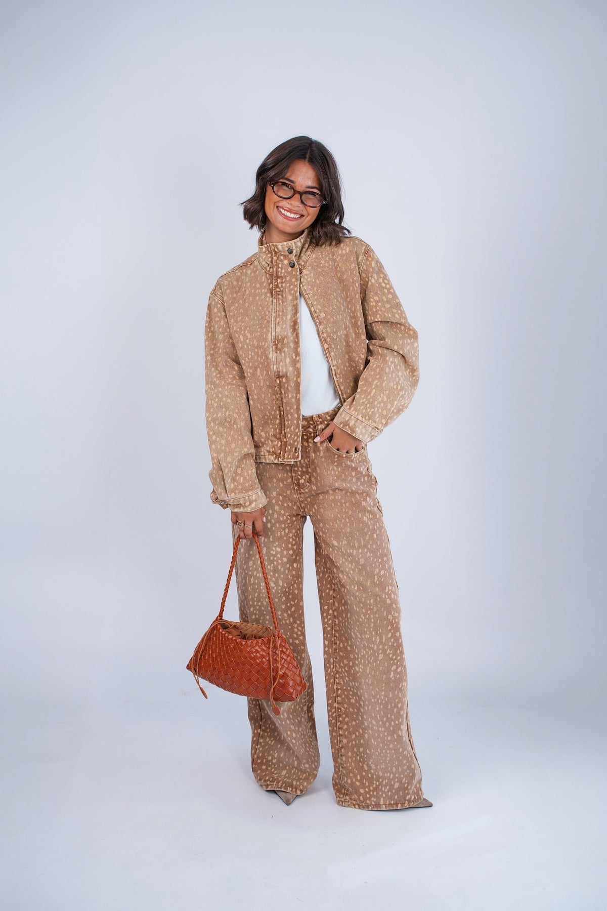 Misha Bambi deer print barrel jeans