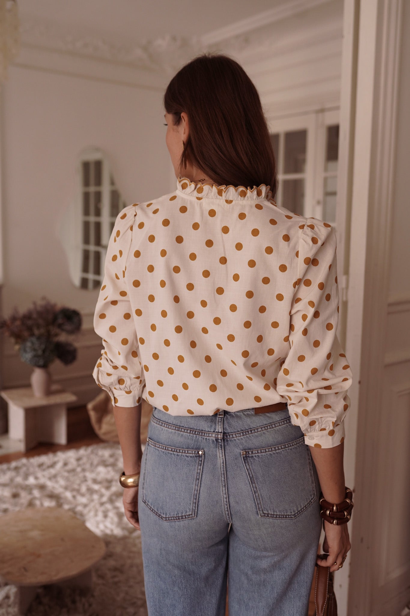 Meredith polka dot mustard blouse