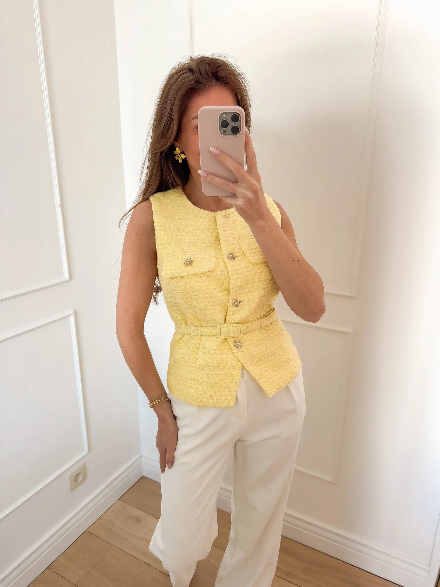 Ada yellow tweed sleeveless top