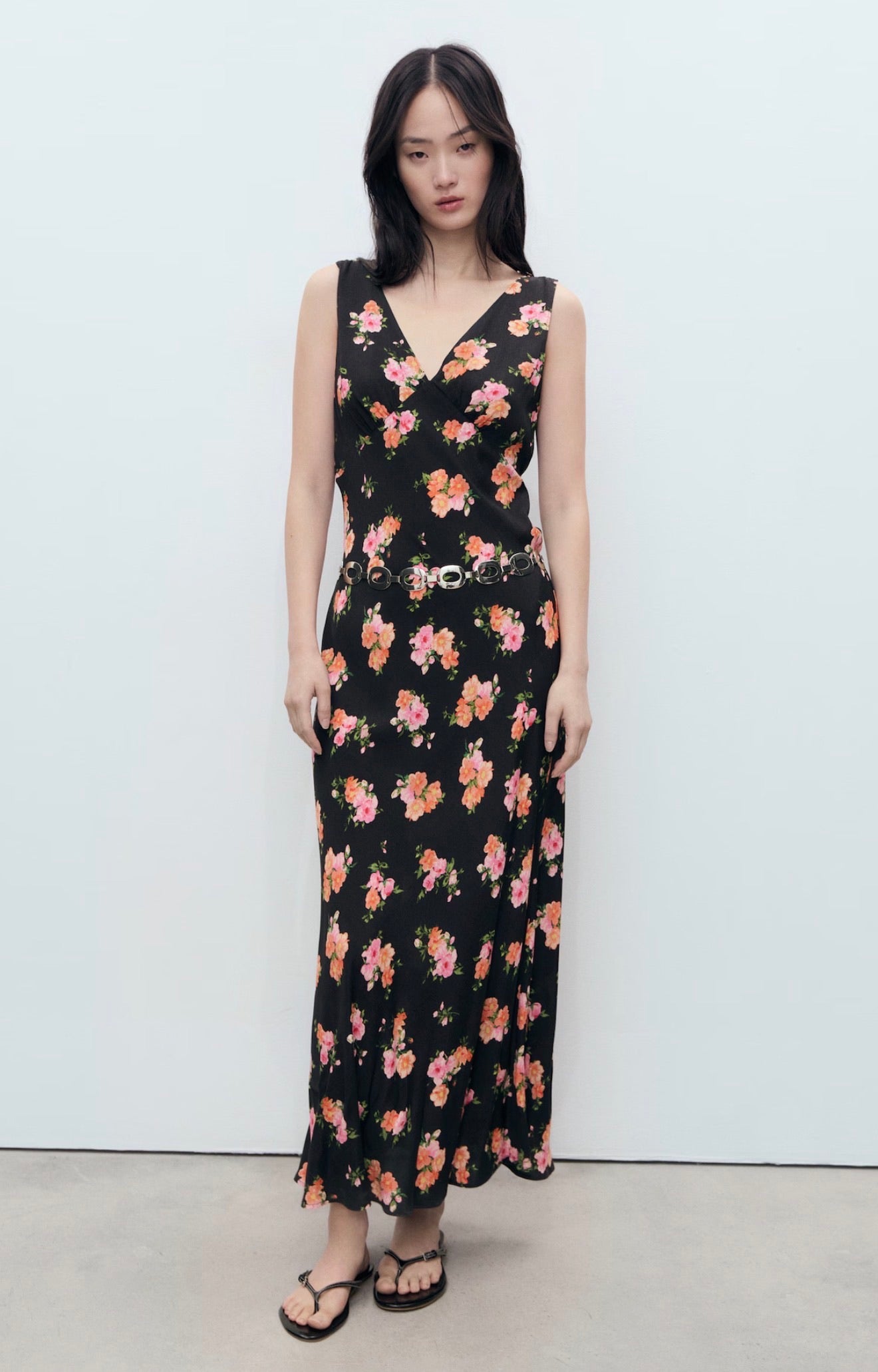 Imelda black floral v neck dress