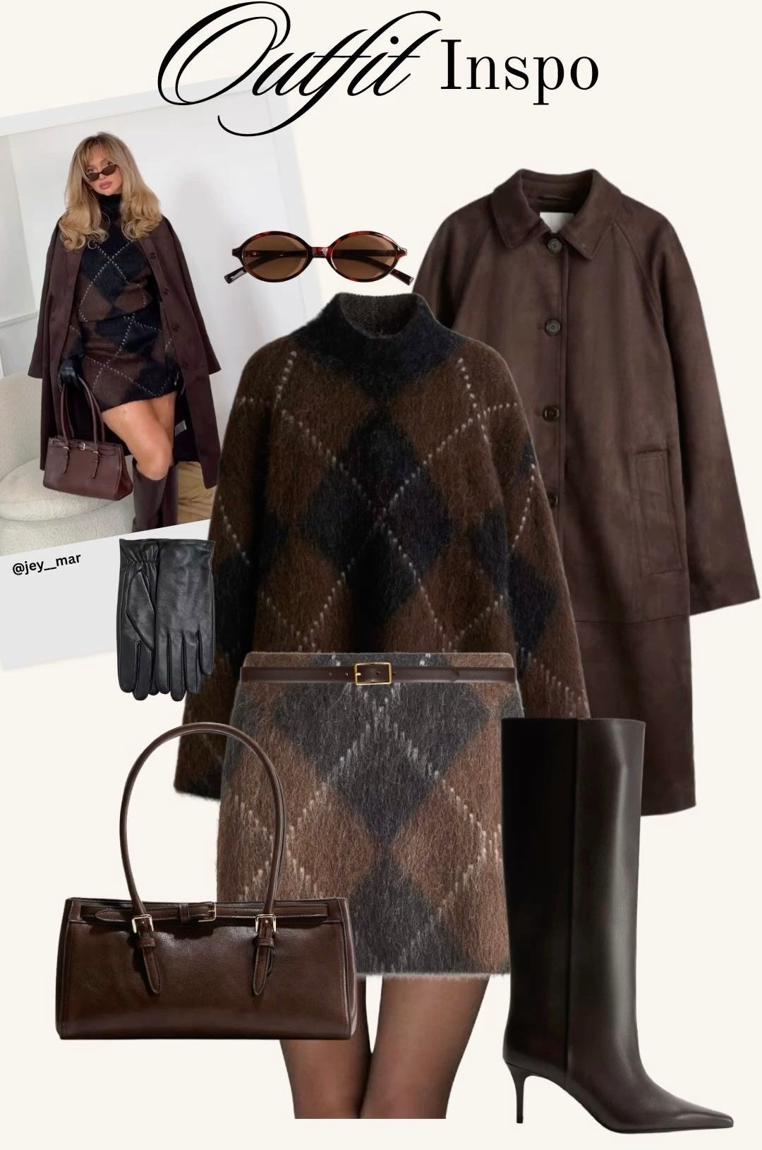 Argyle grey & brown polo jumper