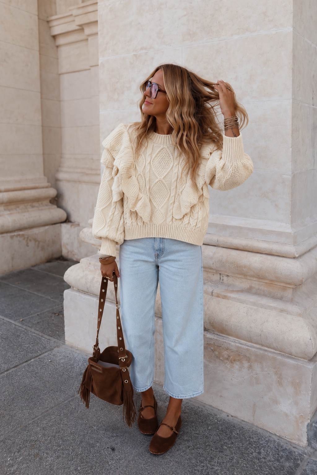 Aine ecru frill sleeve jumper