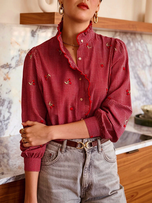Collette burgundy cherry print blouse