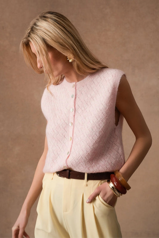 Yolande rose pink knit gilet