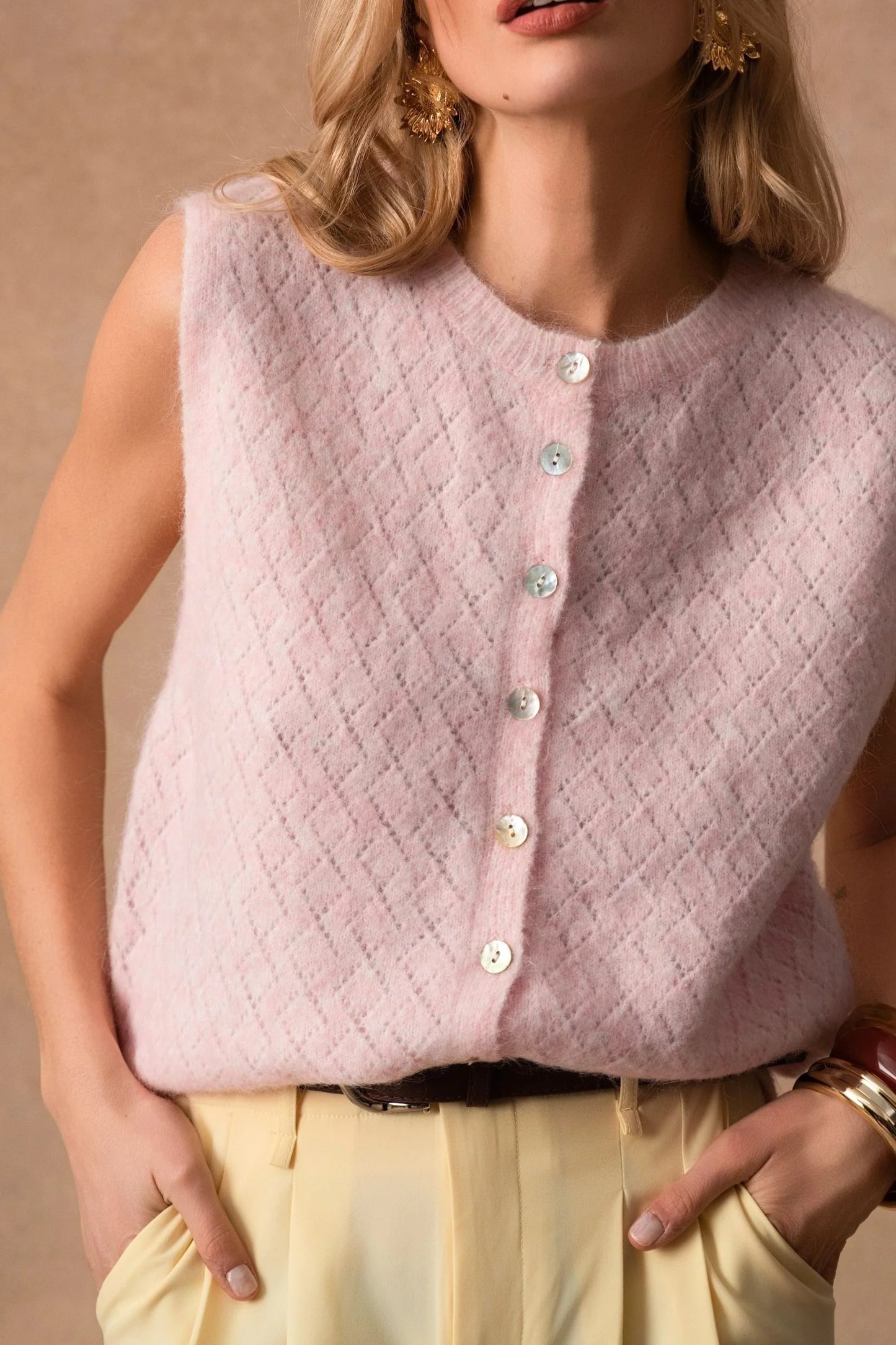 Yolande rose pink knit gilet