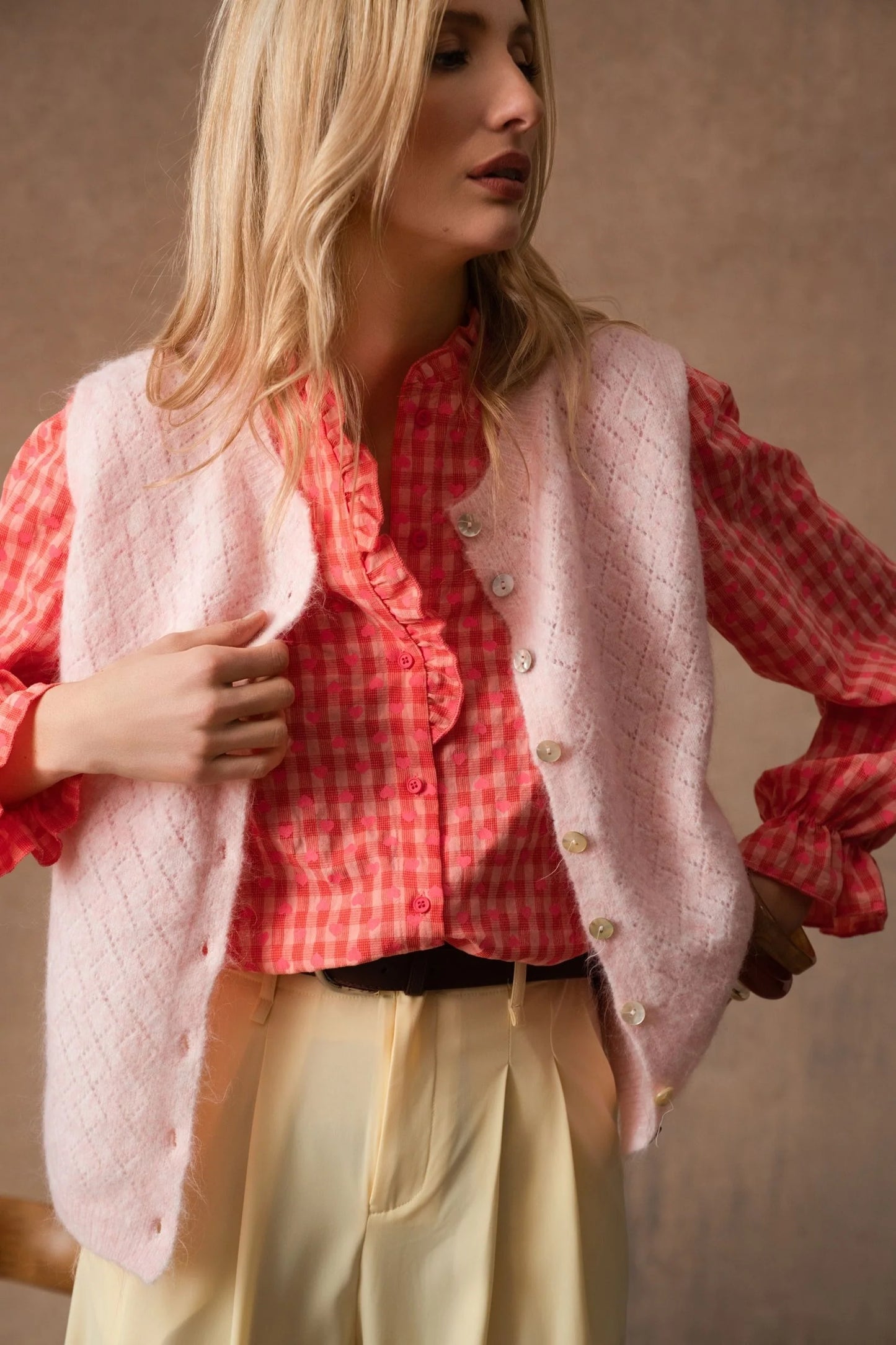 Yolande rose pink knit gilet