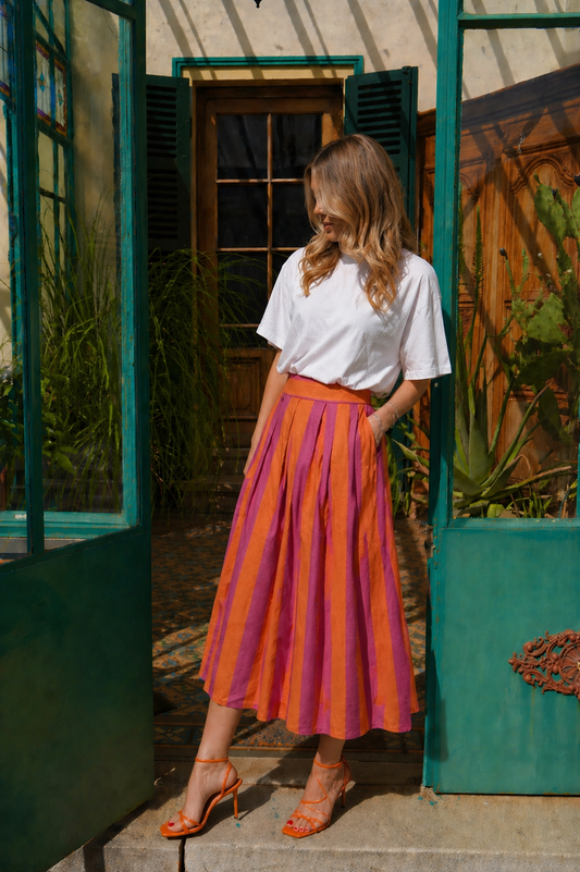 Eden pink and orange stripe skirt