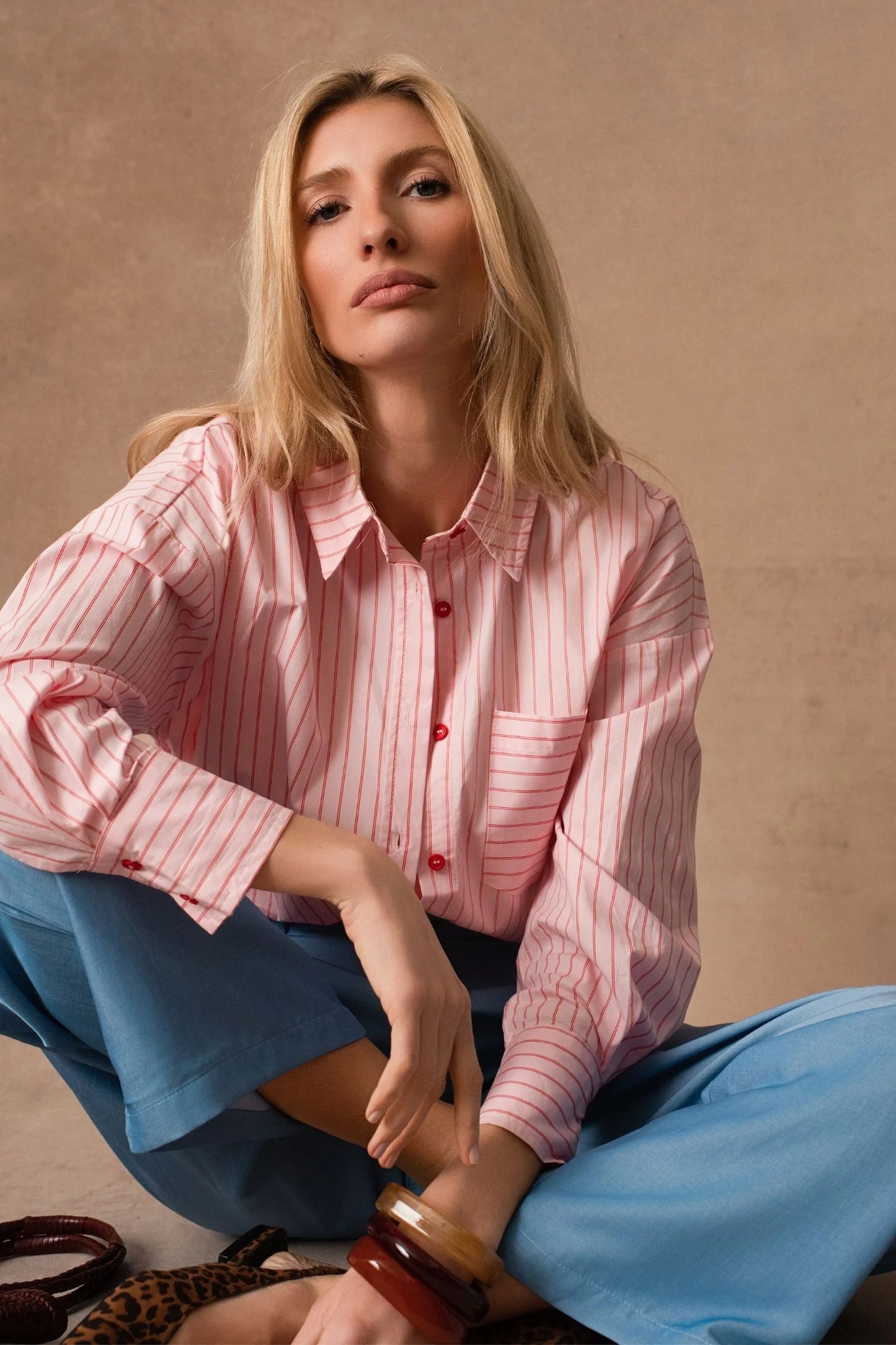 Pippa pink and red contrast striped shirt