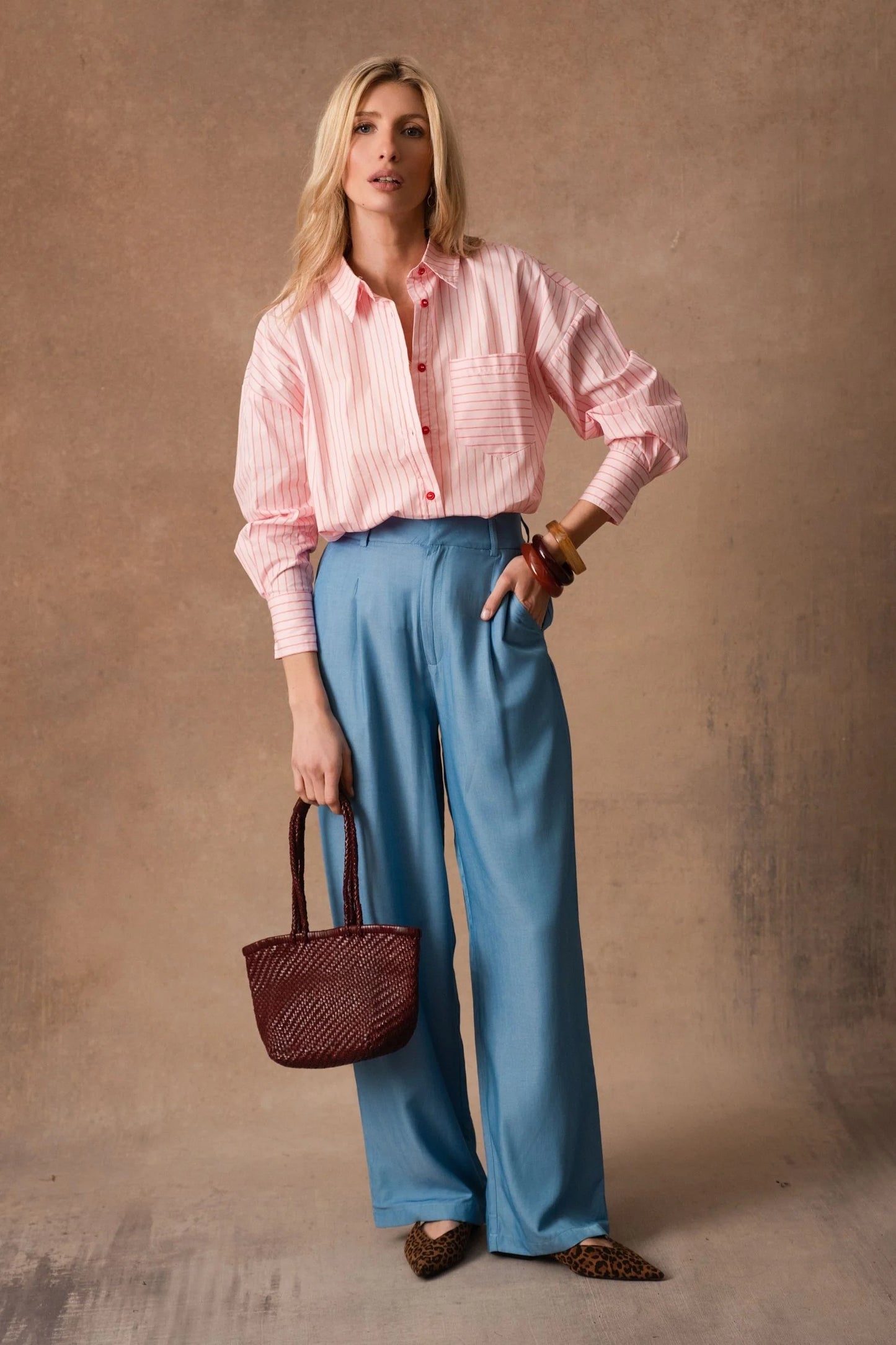 Pippa pink and red contrast striped shirt