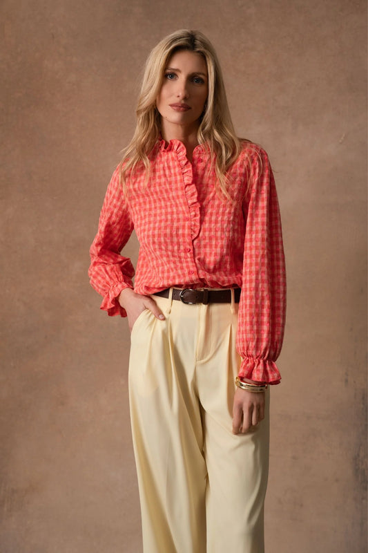 Etta coral gingham heart blouse