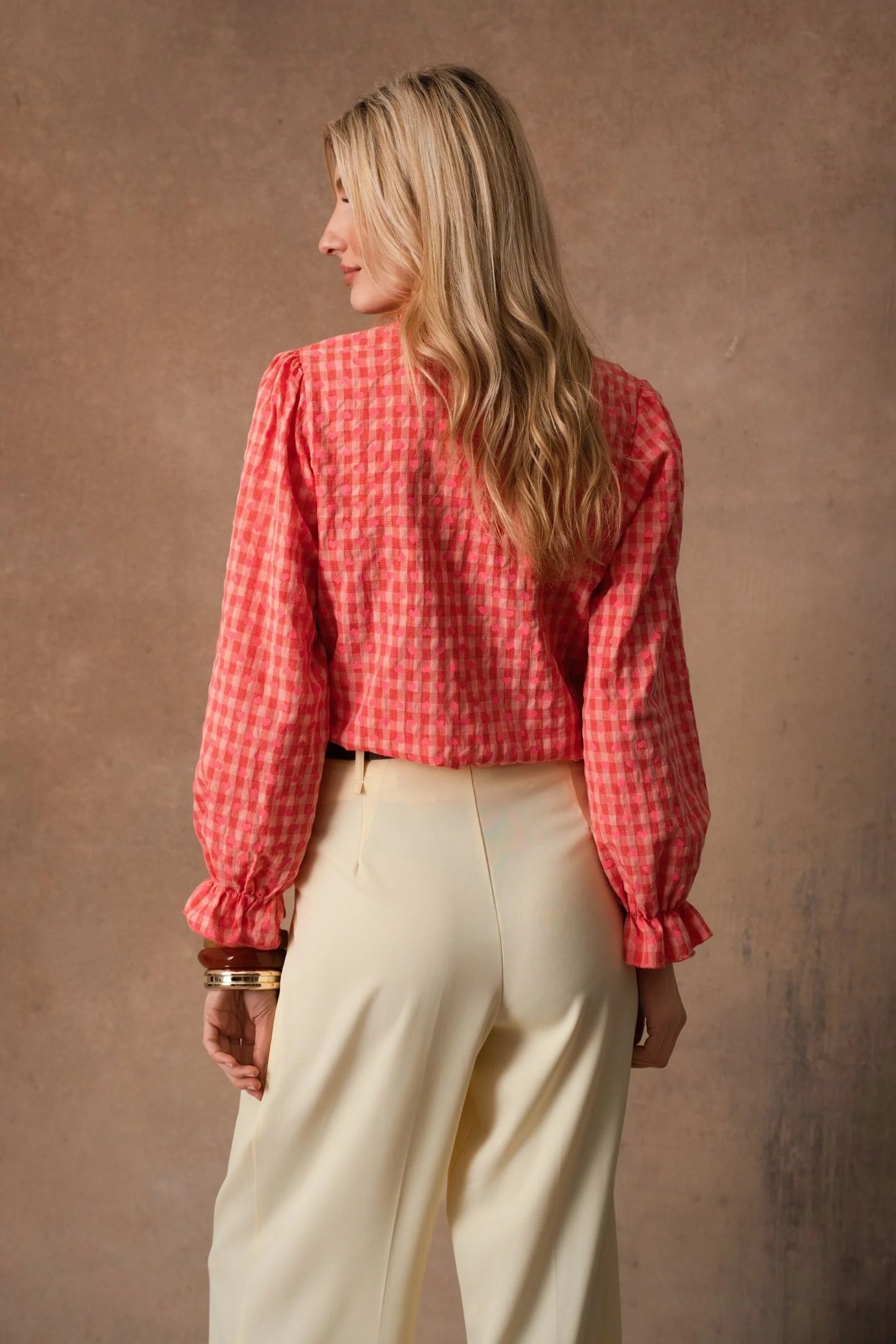 Etta coral gingham heart blouse