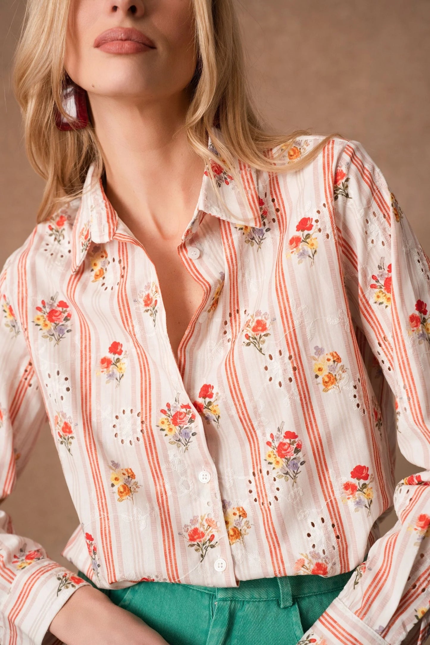 Delphine orange floral embroidered shirt