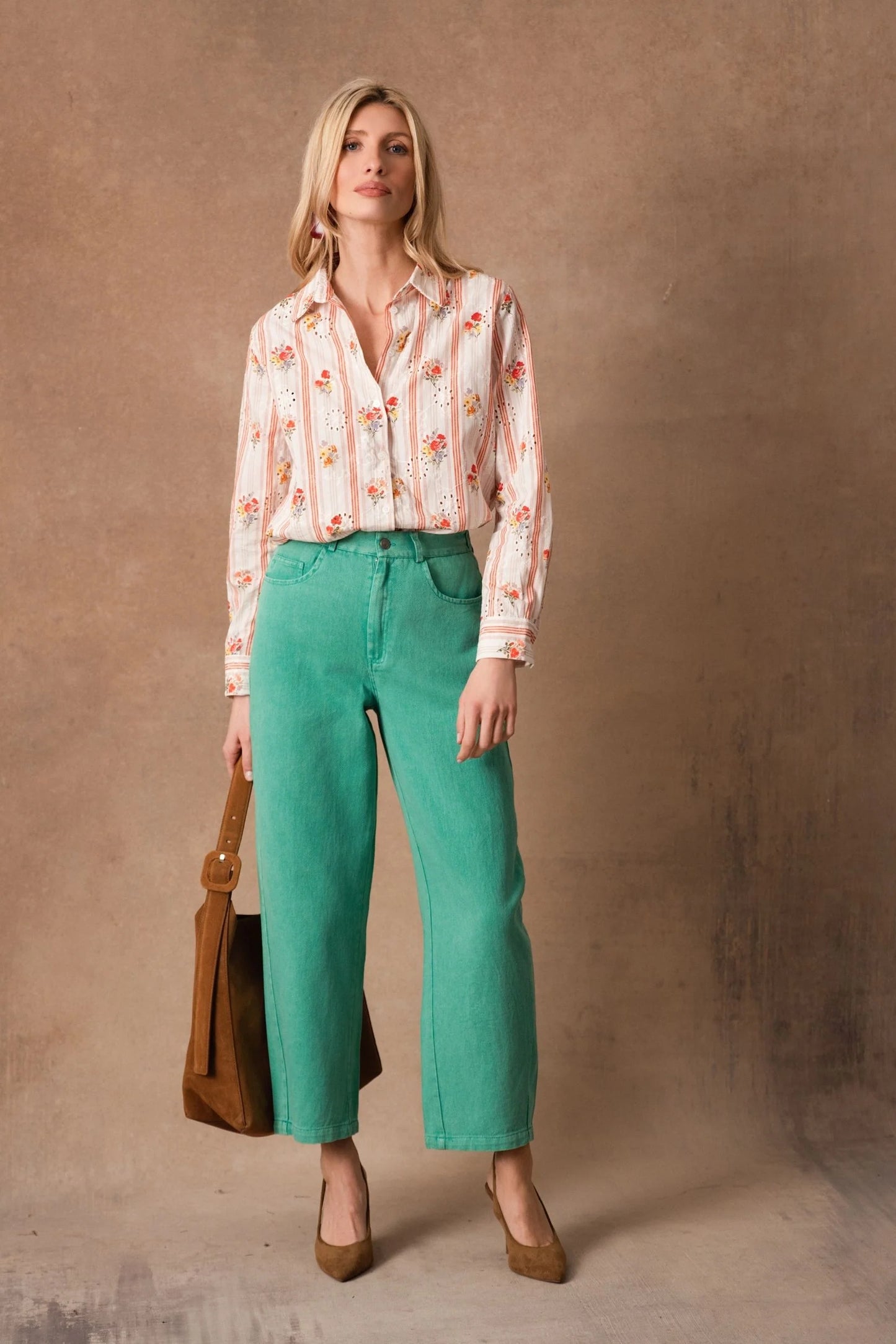 Delphine orange floral embroidered shirt