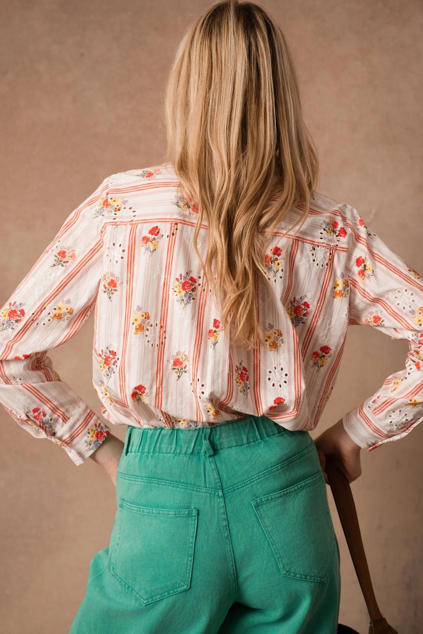 Delphine orange floral embroidered shirt