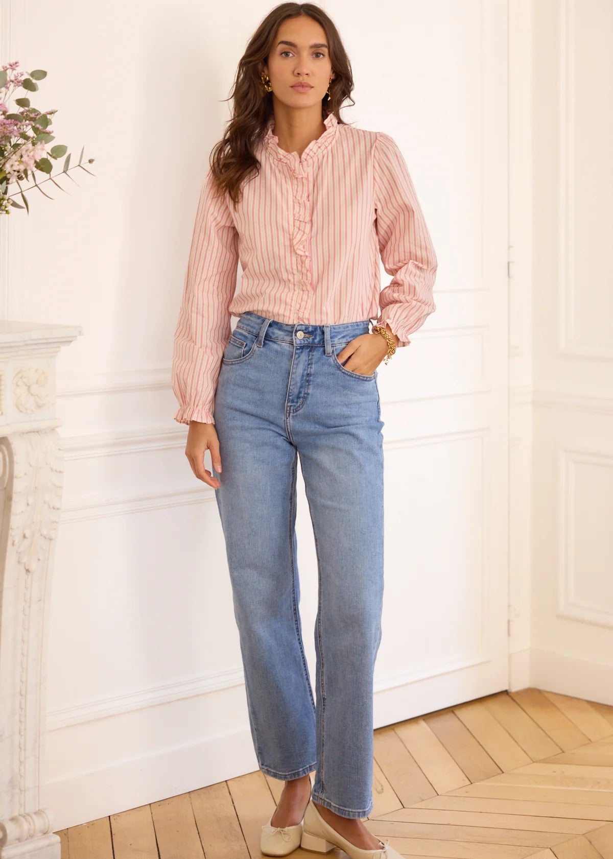 Simone pink striped cotton blouse